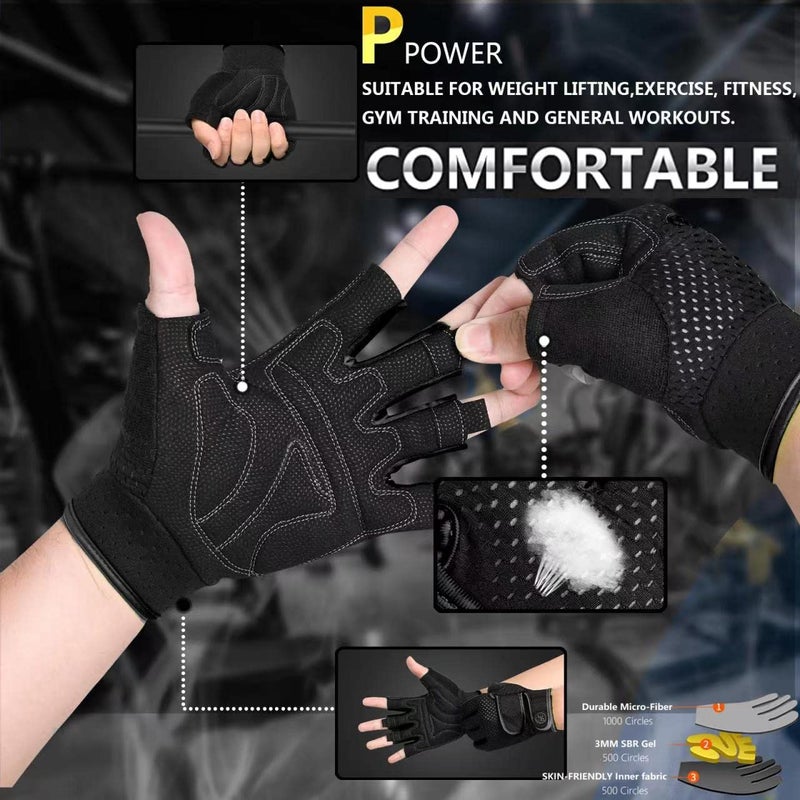 MOREOK Workout Gloves Padded Weight Lifting Gym Fitness Gloves for Men/Women Black-M - Image 5